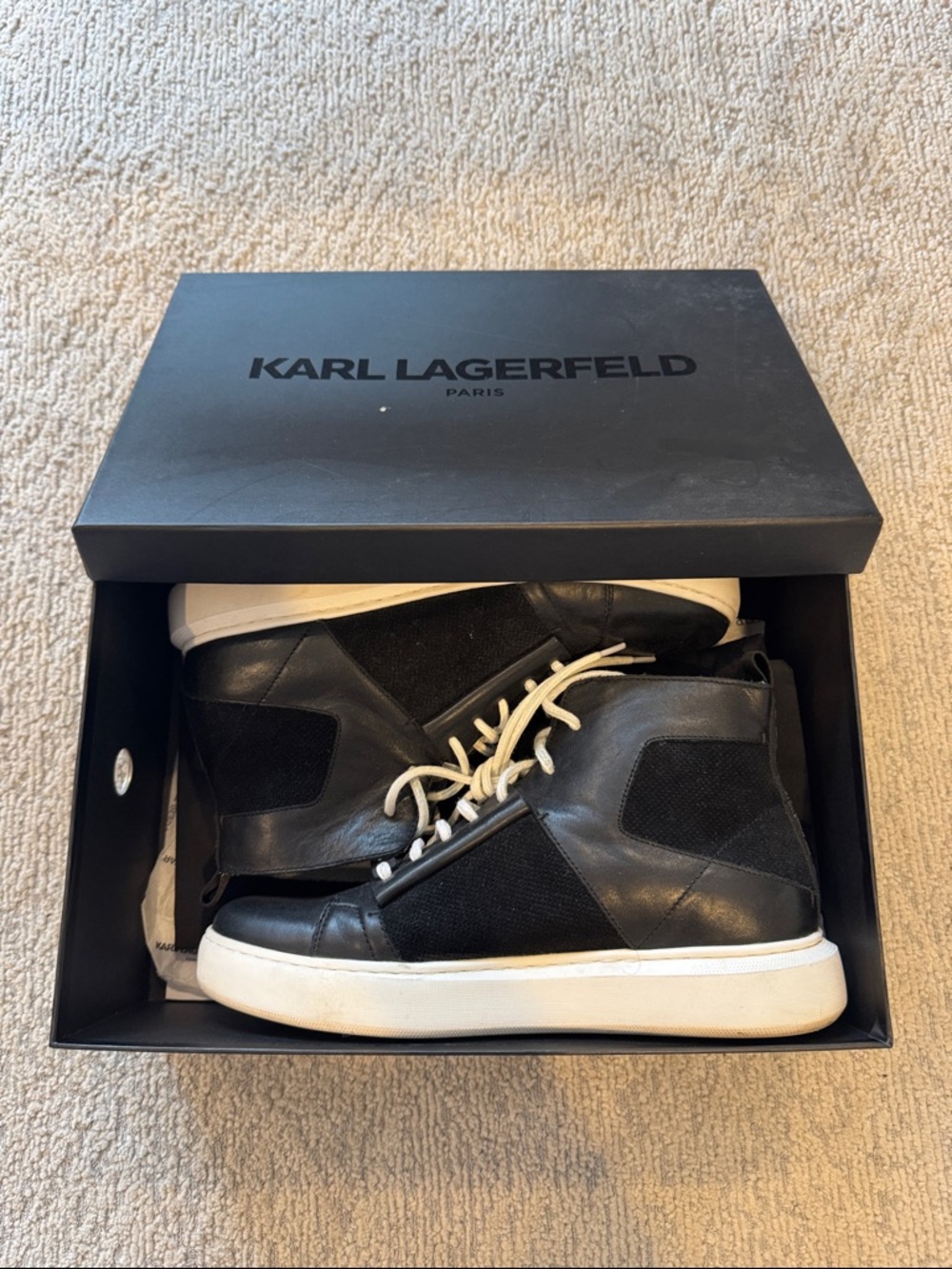 Karl Lagerfeld Black and White High-Top Sneakers